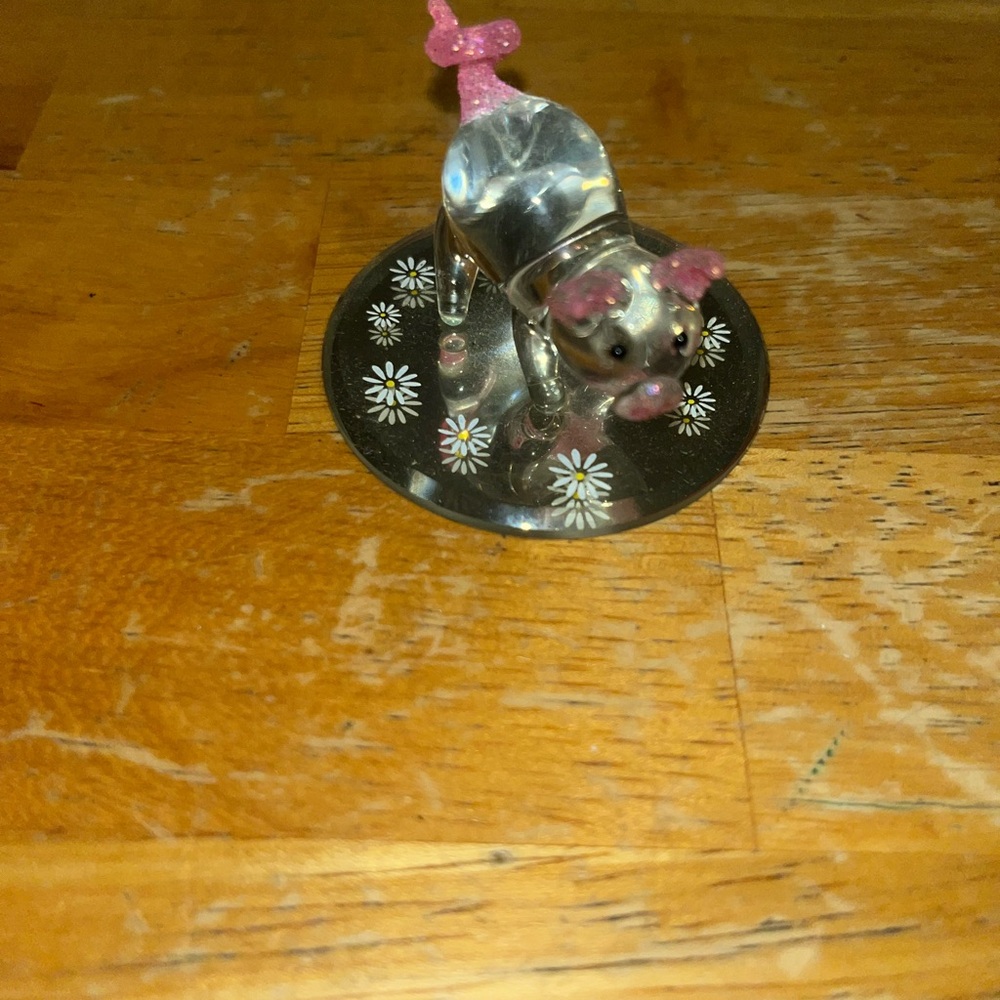 Glass Pig Figurine with Pink Accents